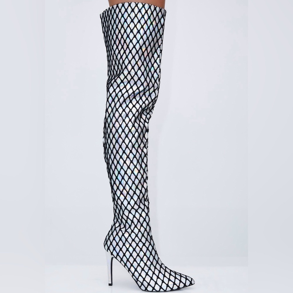 Cape Robbin Halogram Fishnet Thigh High Boots EUC size 6 - Picture 2 of 6